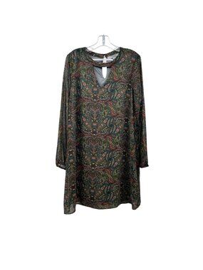 Ruff Hewn Grey Womens Paisley Shift Dress Long Sleeve Green/Multi Large Cut Out